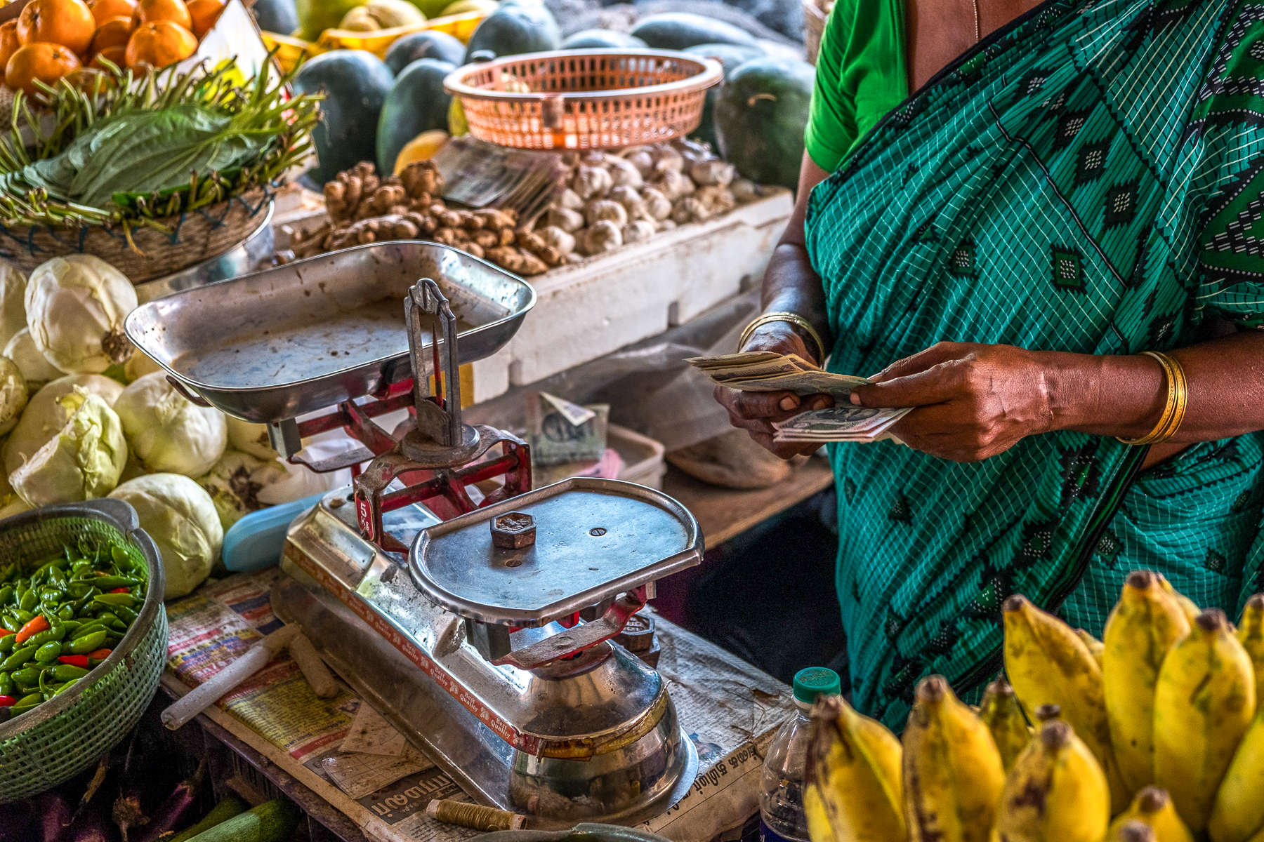Close up of wares on sale at an Indian market