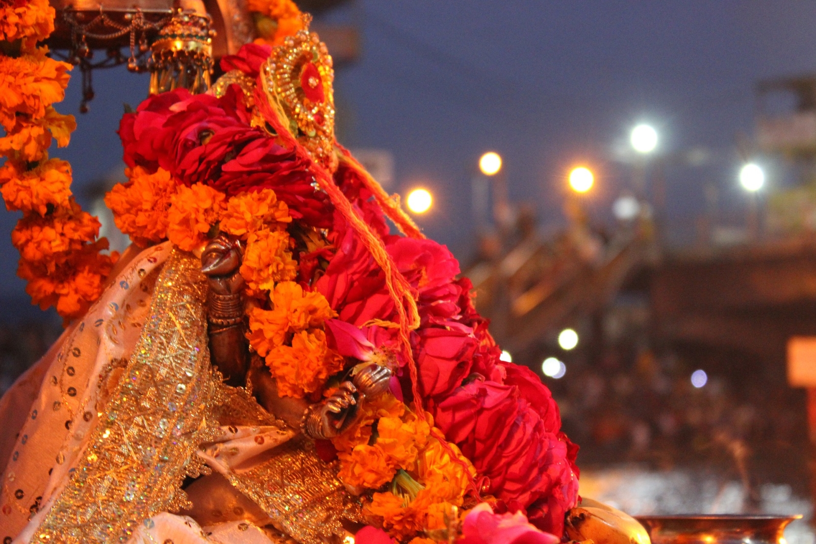 Indian statute with flowers