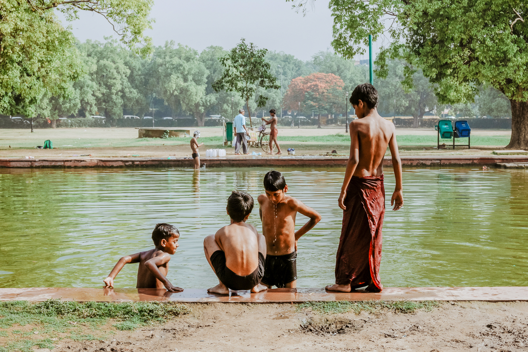 Indian boys bathing in the river