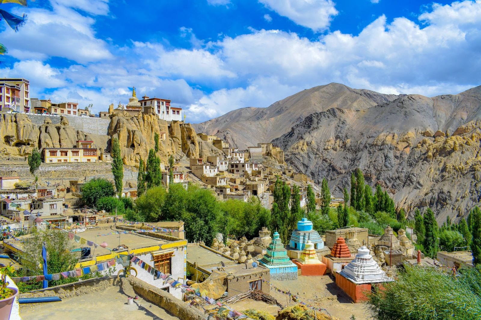 Sweeping view of the gompa and monastery in Leh, Ladakh, India