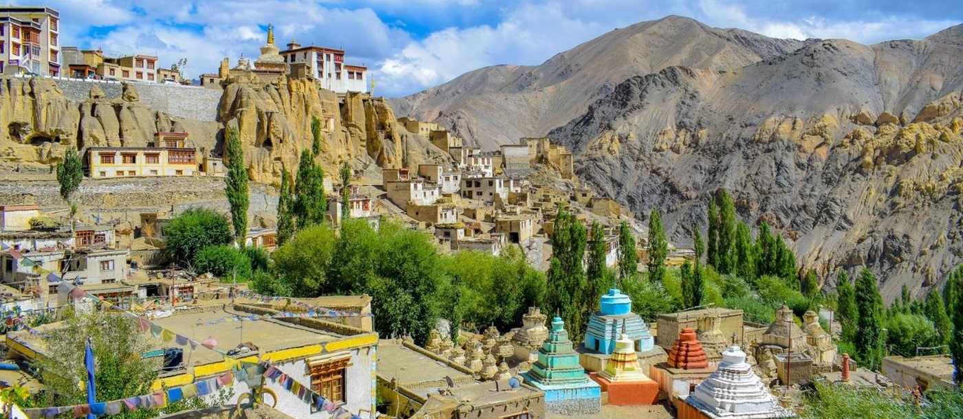 Sweeping view of the gompa and monastery in Leh, Ladakh India