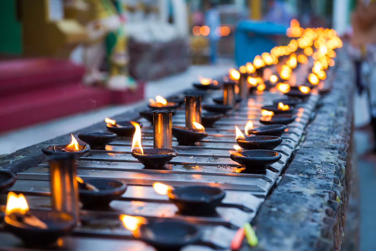 Candles at a ceremony at Meenakshi temple in Madurai, India