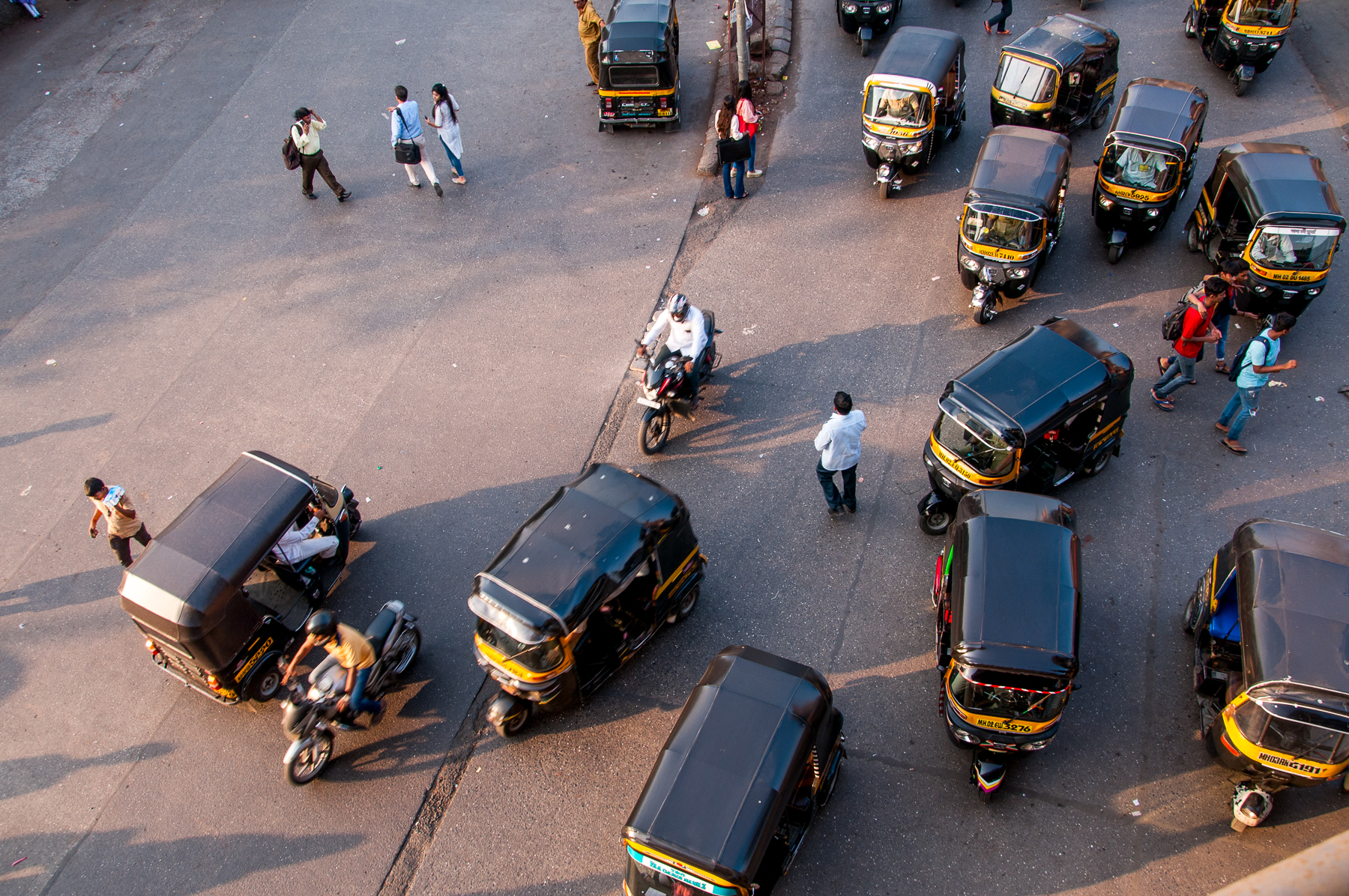 Aerial view of tuk-tuk taxis in Mumbai