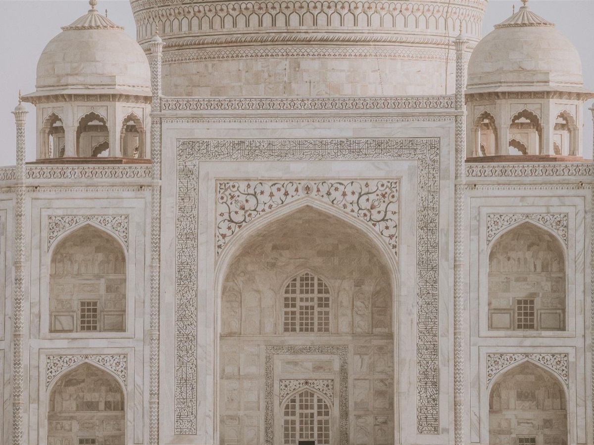 Close-up detail shot of the Taj Mahal