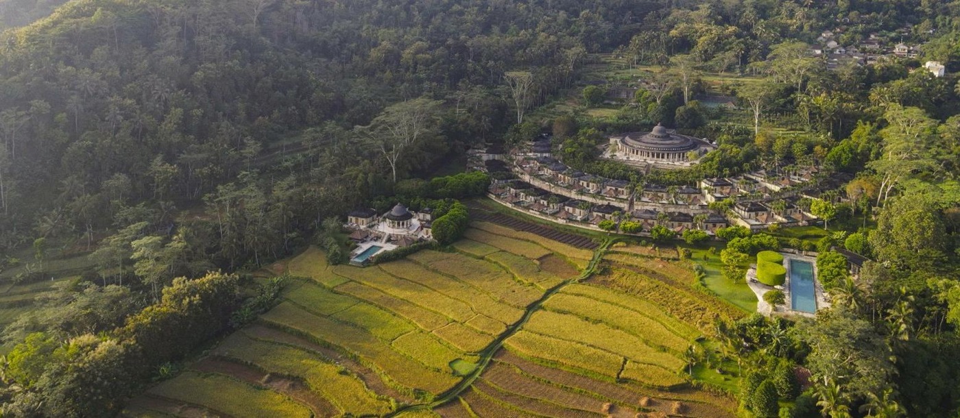 Aerial view of Amanjiwo resort in the Java region of Indonesia 
