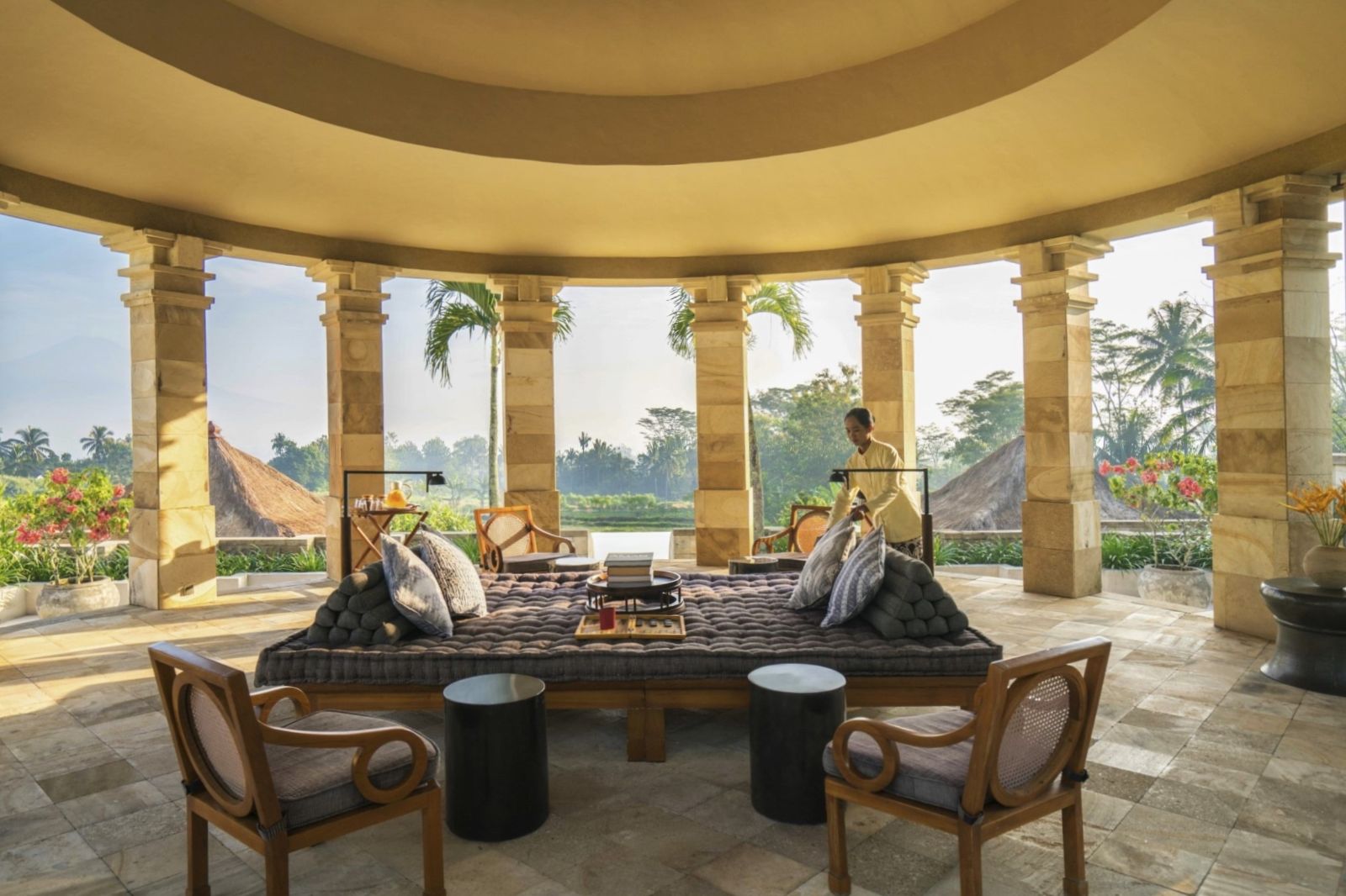 Dalem Jiwo suite terrace at Amanjiwo in the Java region of Indonesia