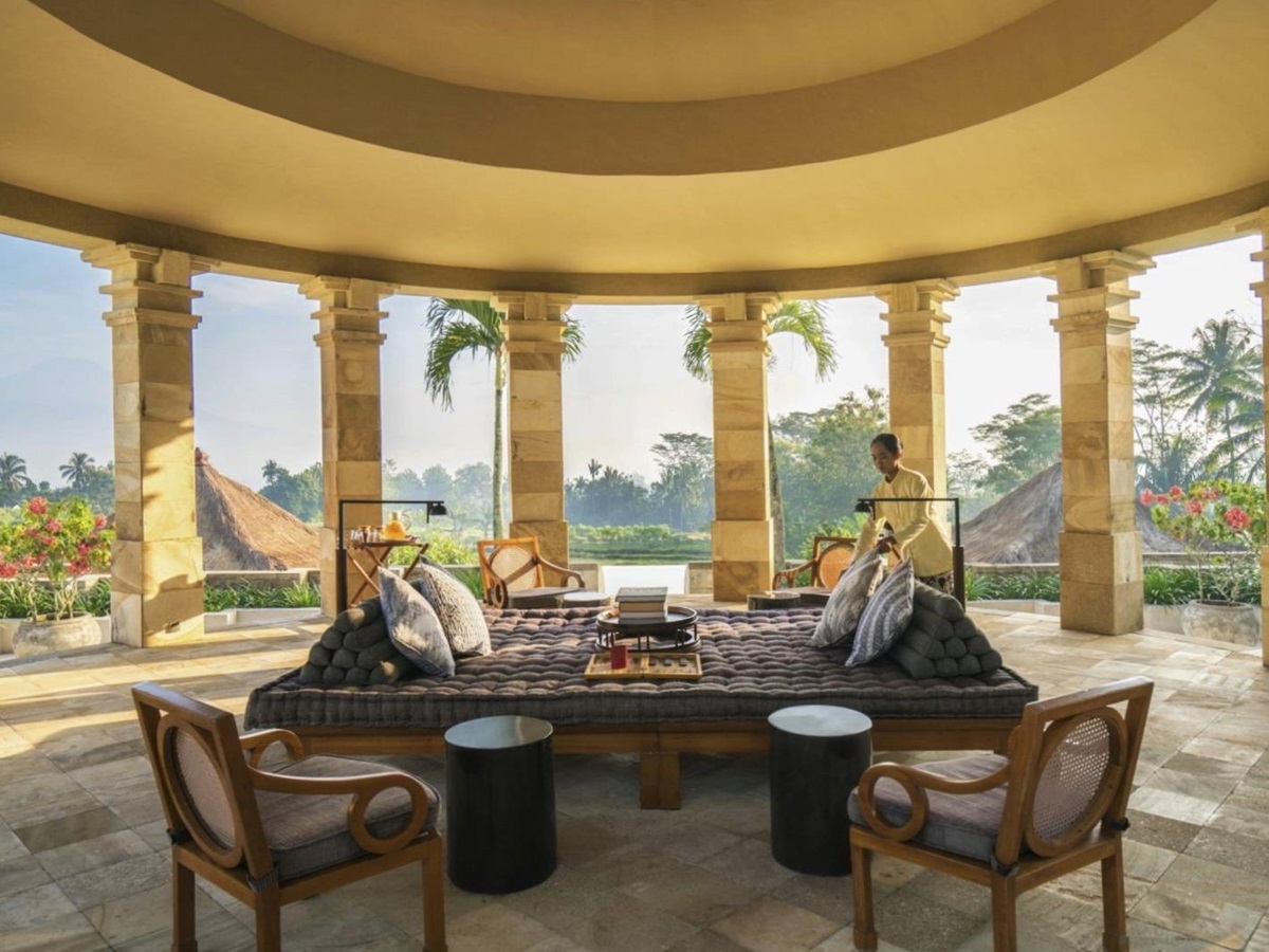Dalem Jiwo suite terrace at Amanjiwo in the Java region of Indonesia