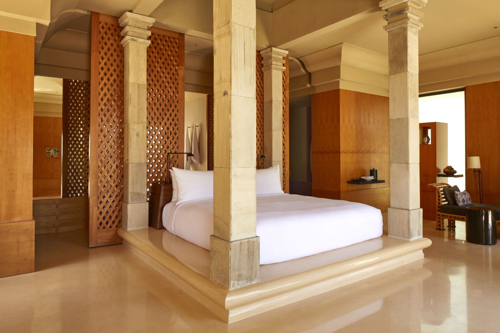 Garden suite bedroom at Amanjiwo resort in the Java region of Indonesia