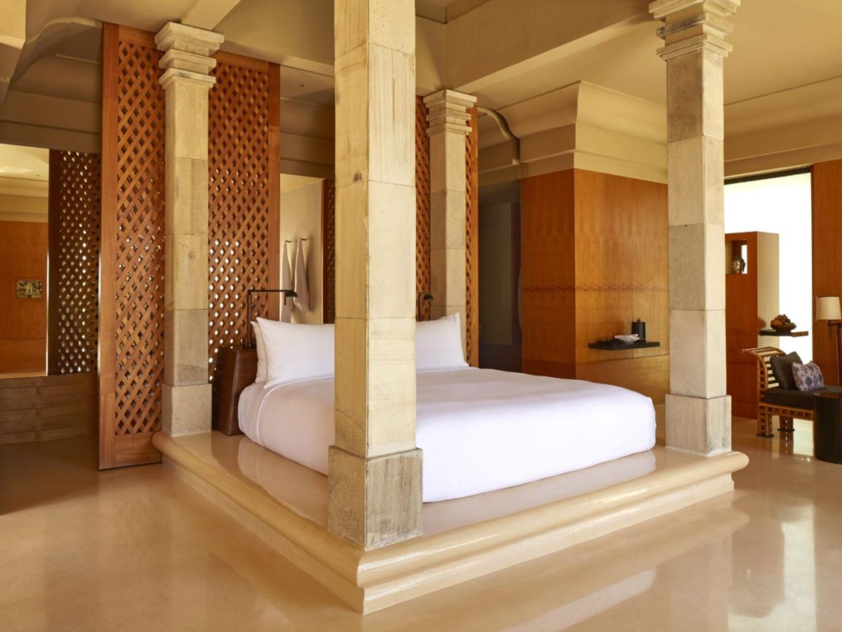 Garden suite bedroom at Amanjiwo resort in the Java region of Indonesia