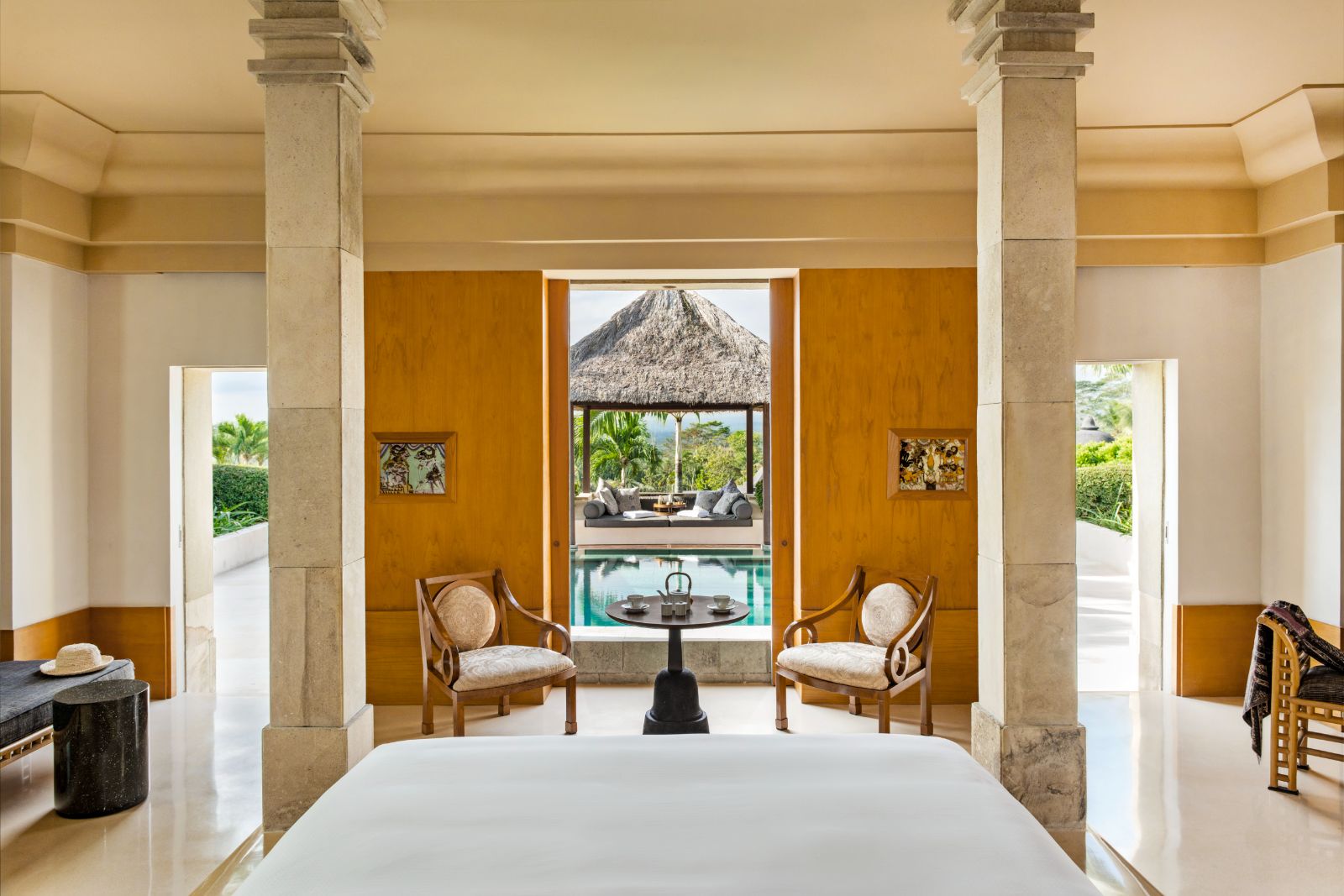 Pool suite bedroom at Amanjiwo resort in the Java region of Indonesia