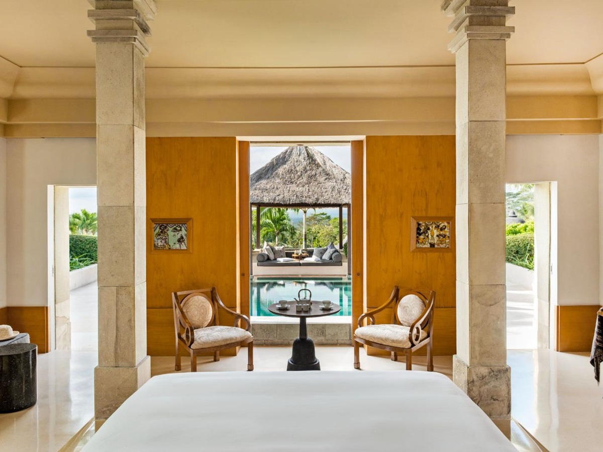 Pool suite bedroom at Amanjiwo resort in the Java region of Indonesia