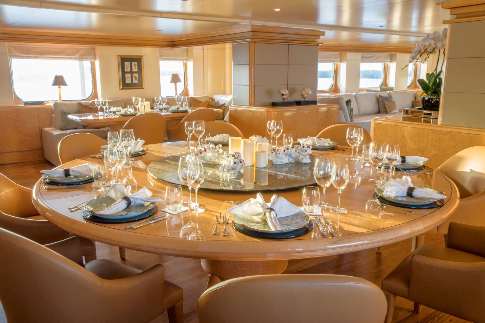Dining table onboard Aqua Blu in Indonesia