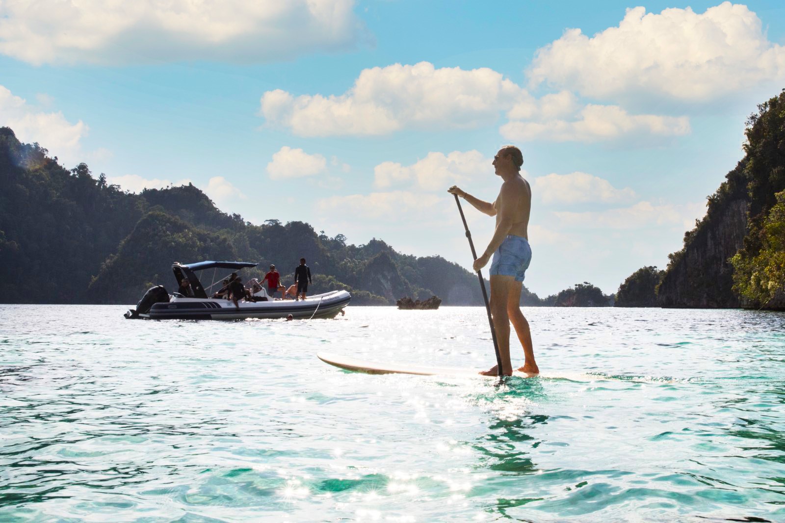 Paddleboarding in Raja Ampat from the Aqua Blu in Indonesia