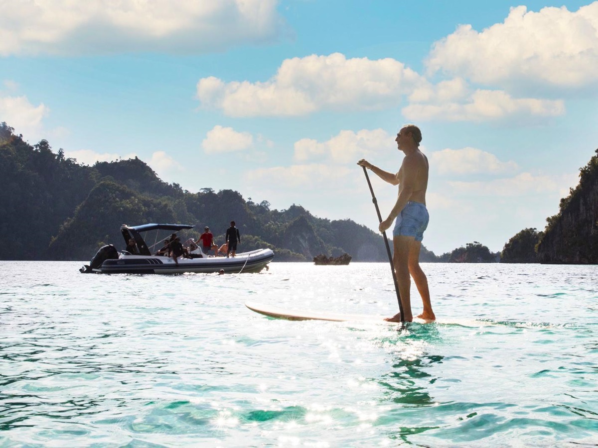 Paddleboarding in Raja Ampat from the Aqua Blu in Indonesia
