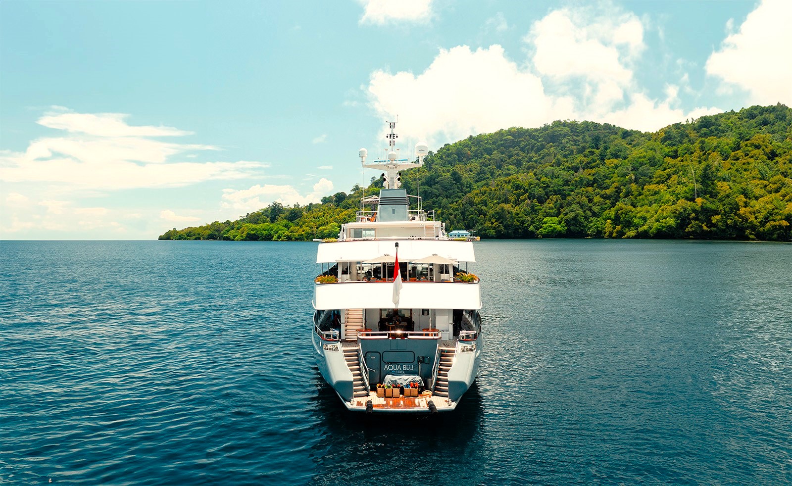 Exterior rear view of the Aqua Blu in Indonesia