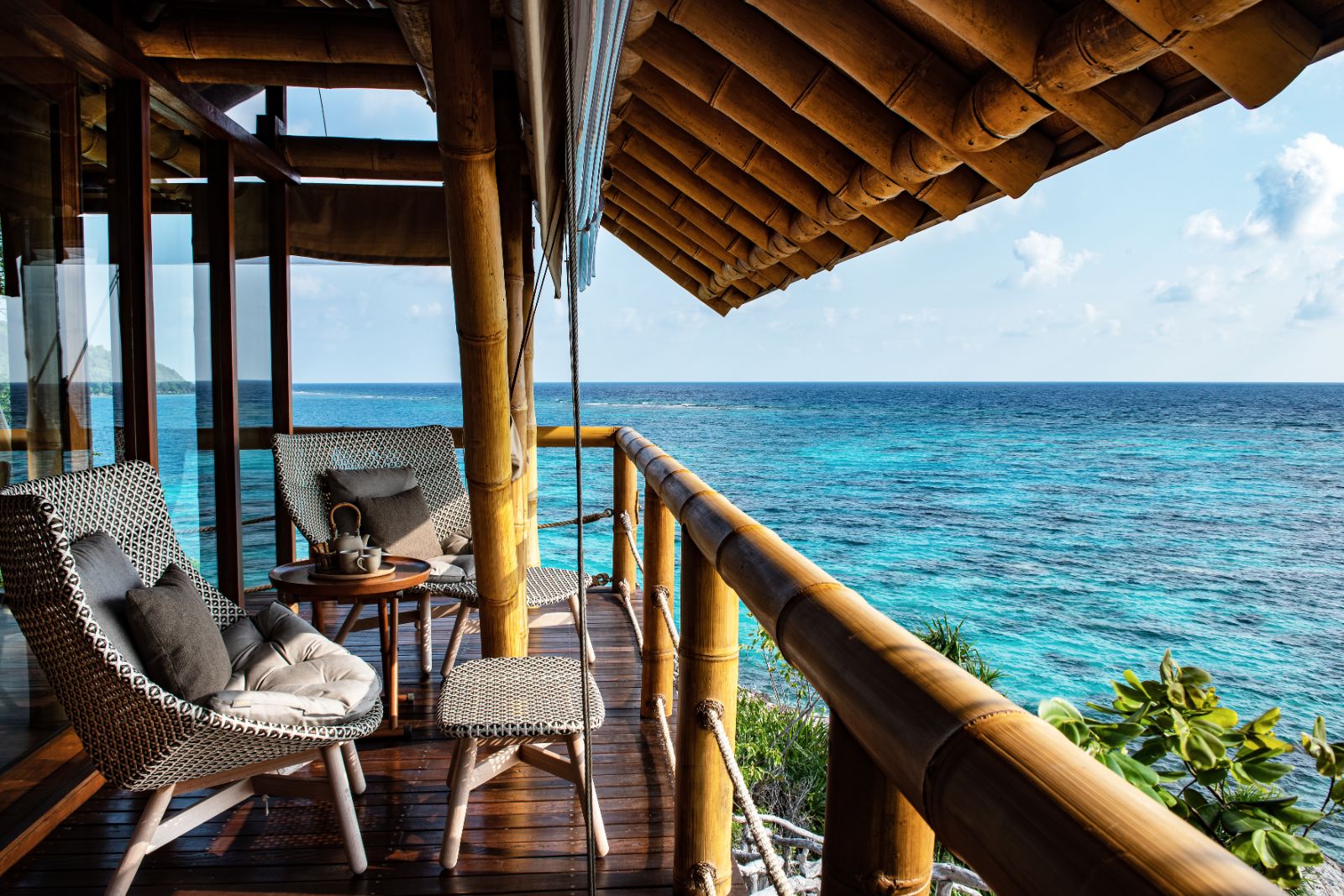 Balcony overlooking the crystal clear waters at Bawah Reserve, Indonesia