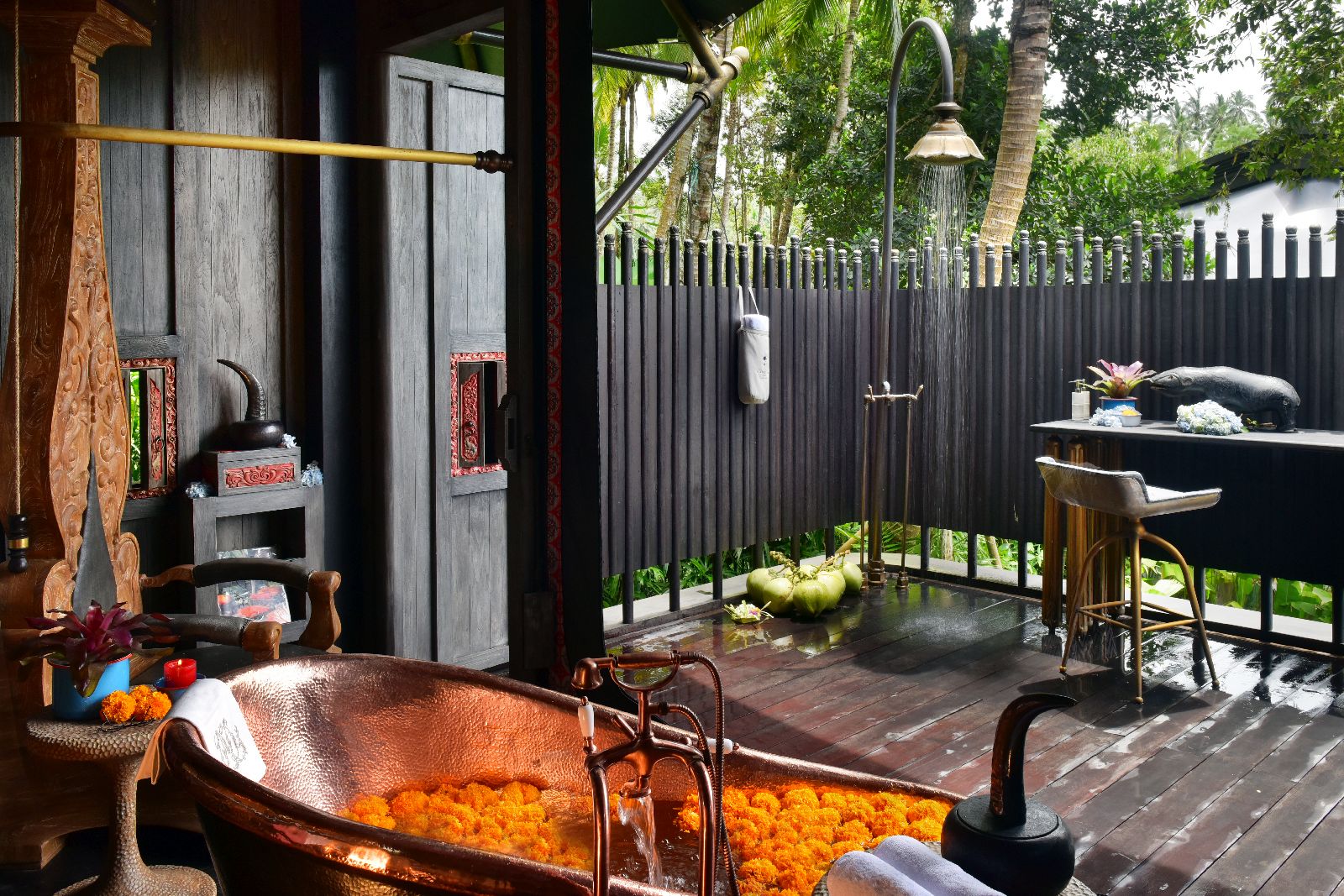 Bathroom of a tented suite at the Capella Ubud in Bali