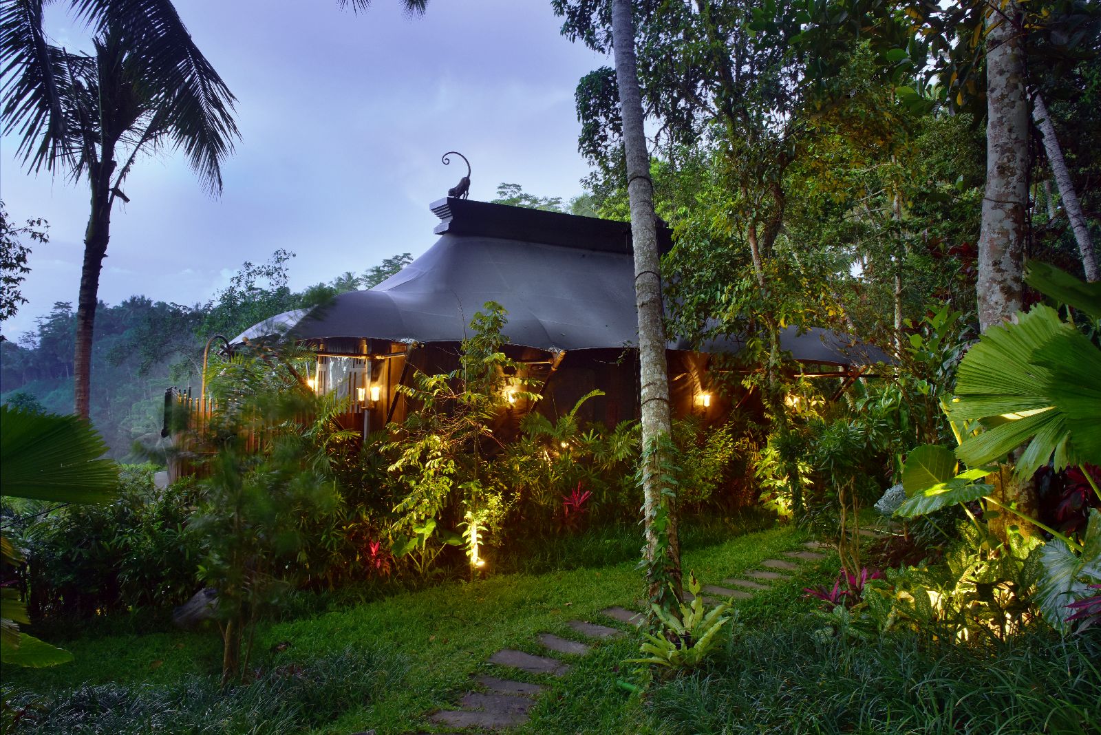 Exterior of a tented suite at the Capella Ubud in Bali