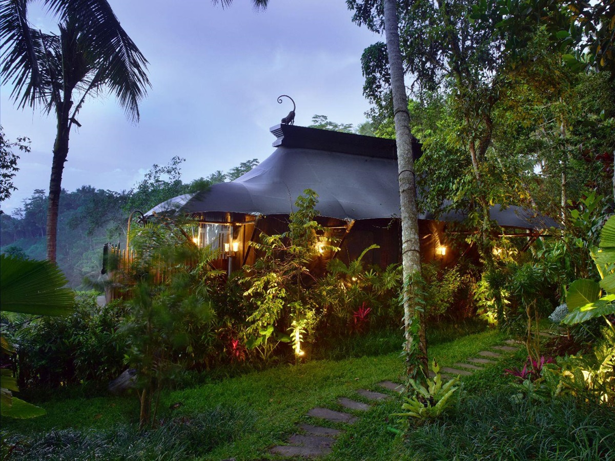 Exterior of a tented suite at the Capella Ubud in Bali