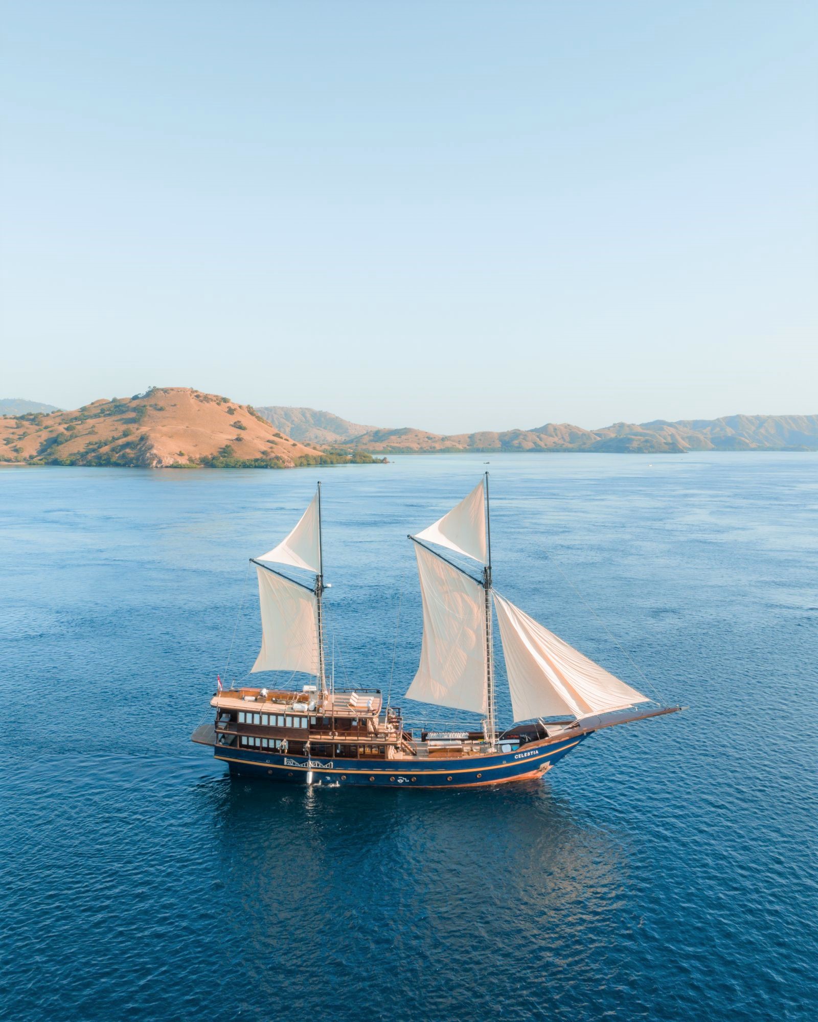 Exterior view of the Celestia phinisi in Indonesia