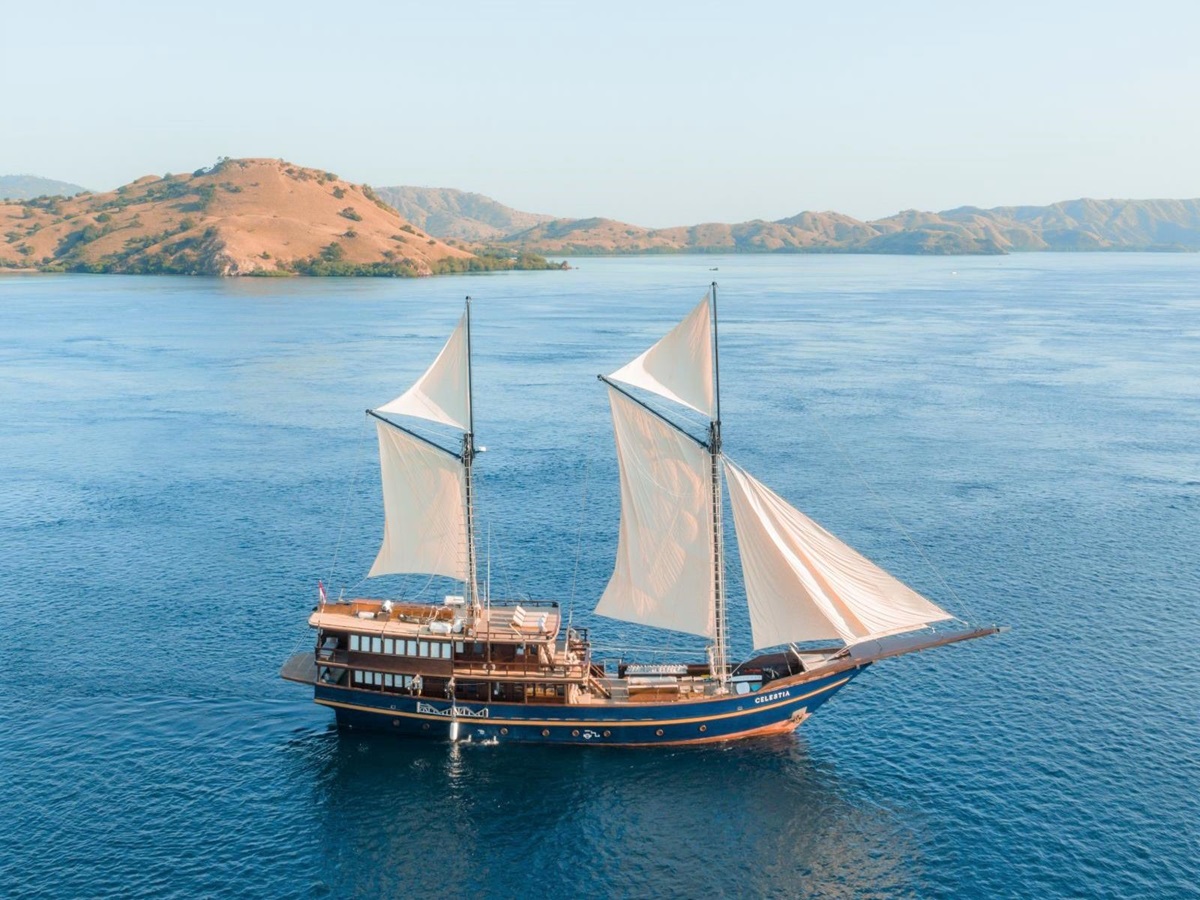 Exterior view of the Celestia phinisi in Indonesia