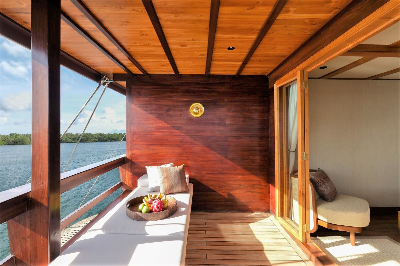Guest balcony omboard the Celestia phinisi in Indonesia