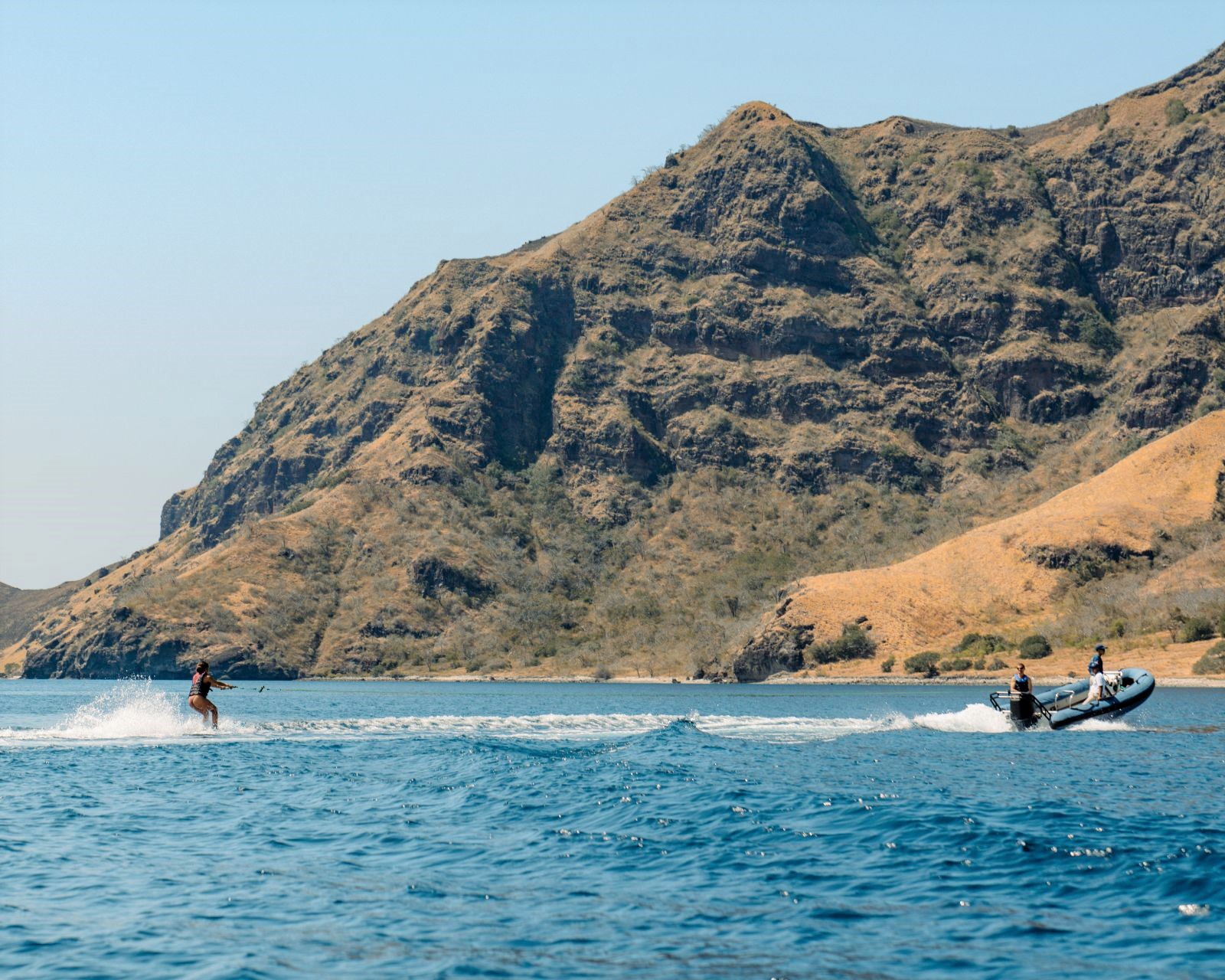Water skiing from the Celestia phinisi in Indonesia