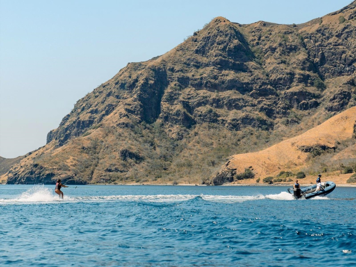 Water skiing from the Celestia phinisi in Indonesia