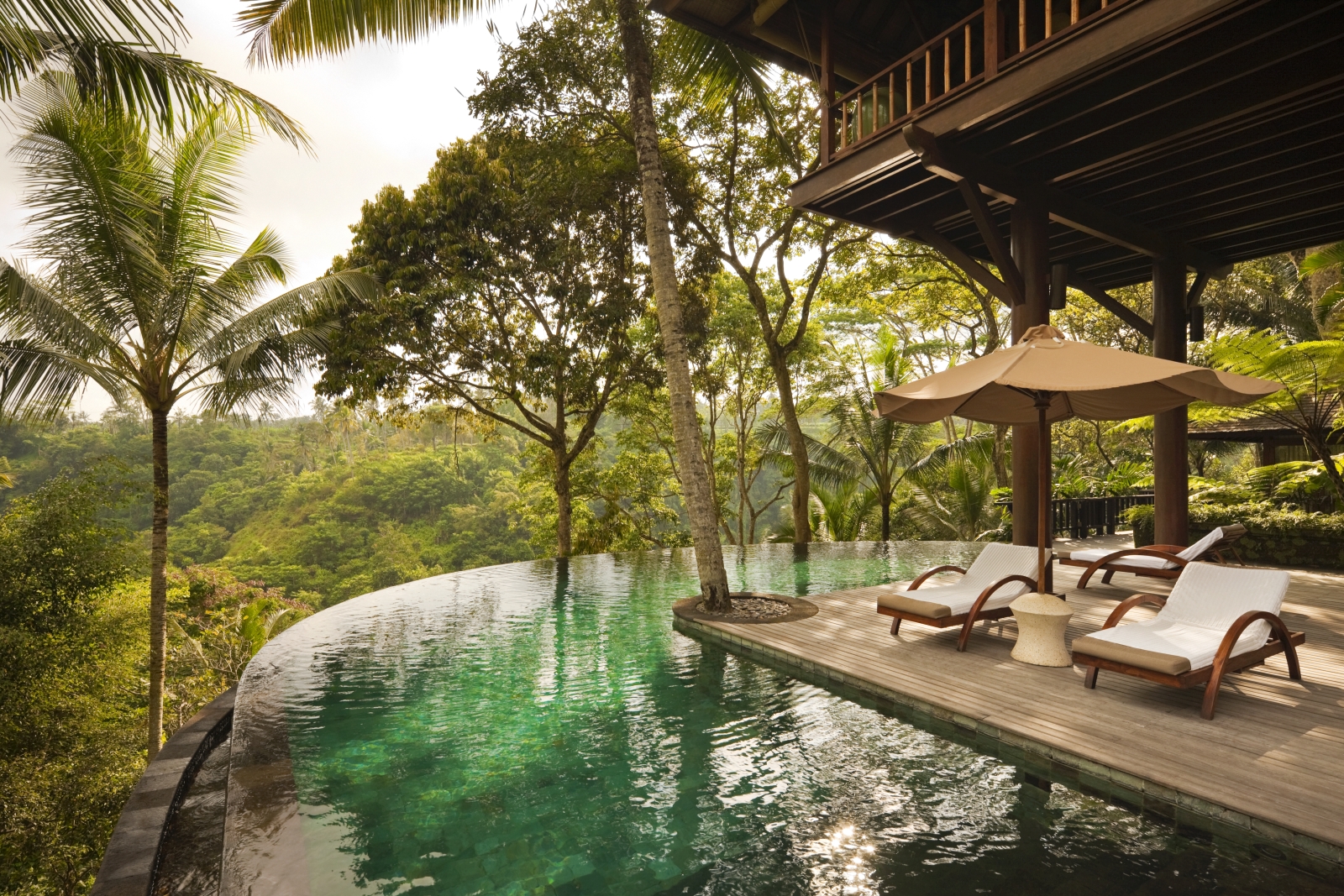 Pool and loungers overlooking the jungle at Wanakasa residence