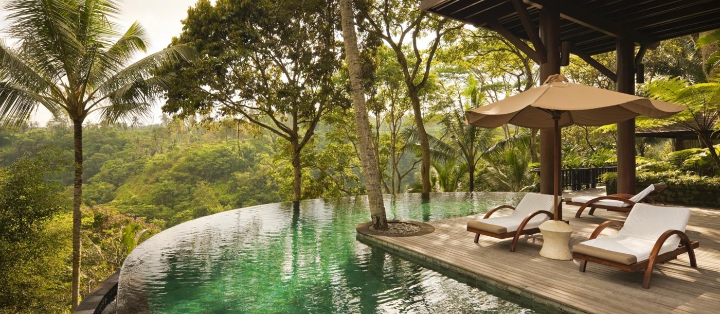 Pool and loungers overlooking the jungle at Wanakasa residence