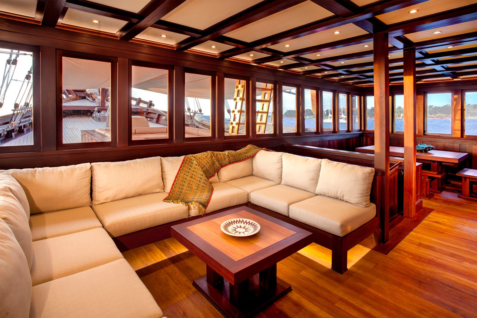 The lounge area on the Dunia Baru phinisi in Indonesia
