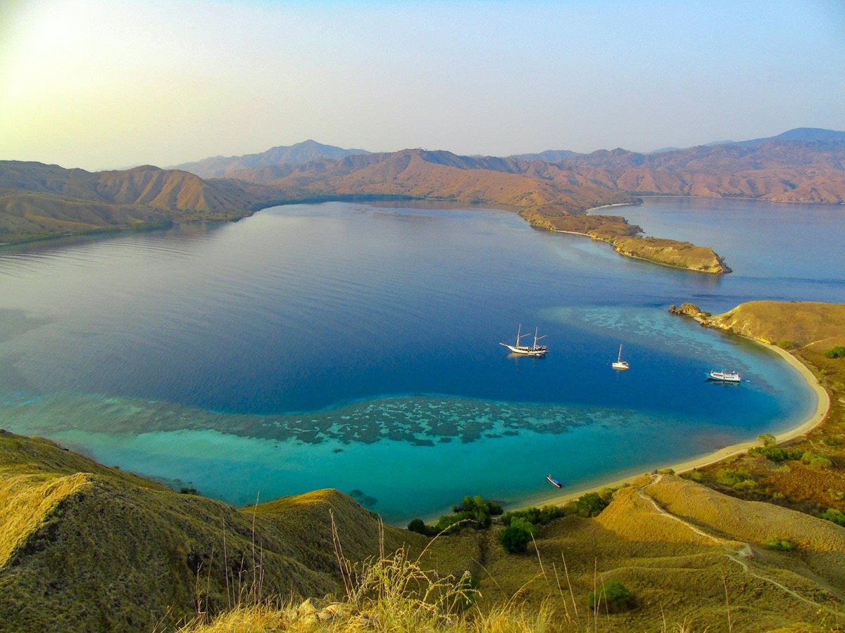 Aerial view of the Komodo Islands seen by guests of the Katharina luxury phinisi in Indonesia