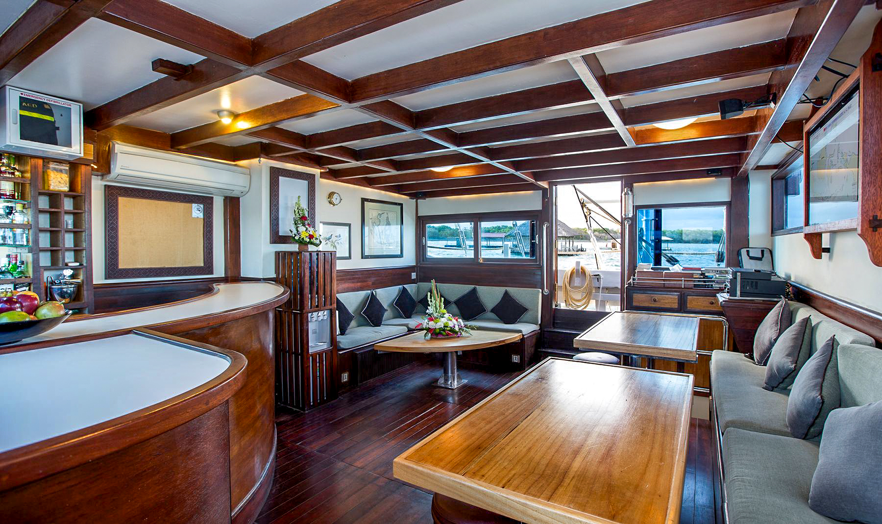 Salon onboard the Katharina luxury phinisi in Indonesia