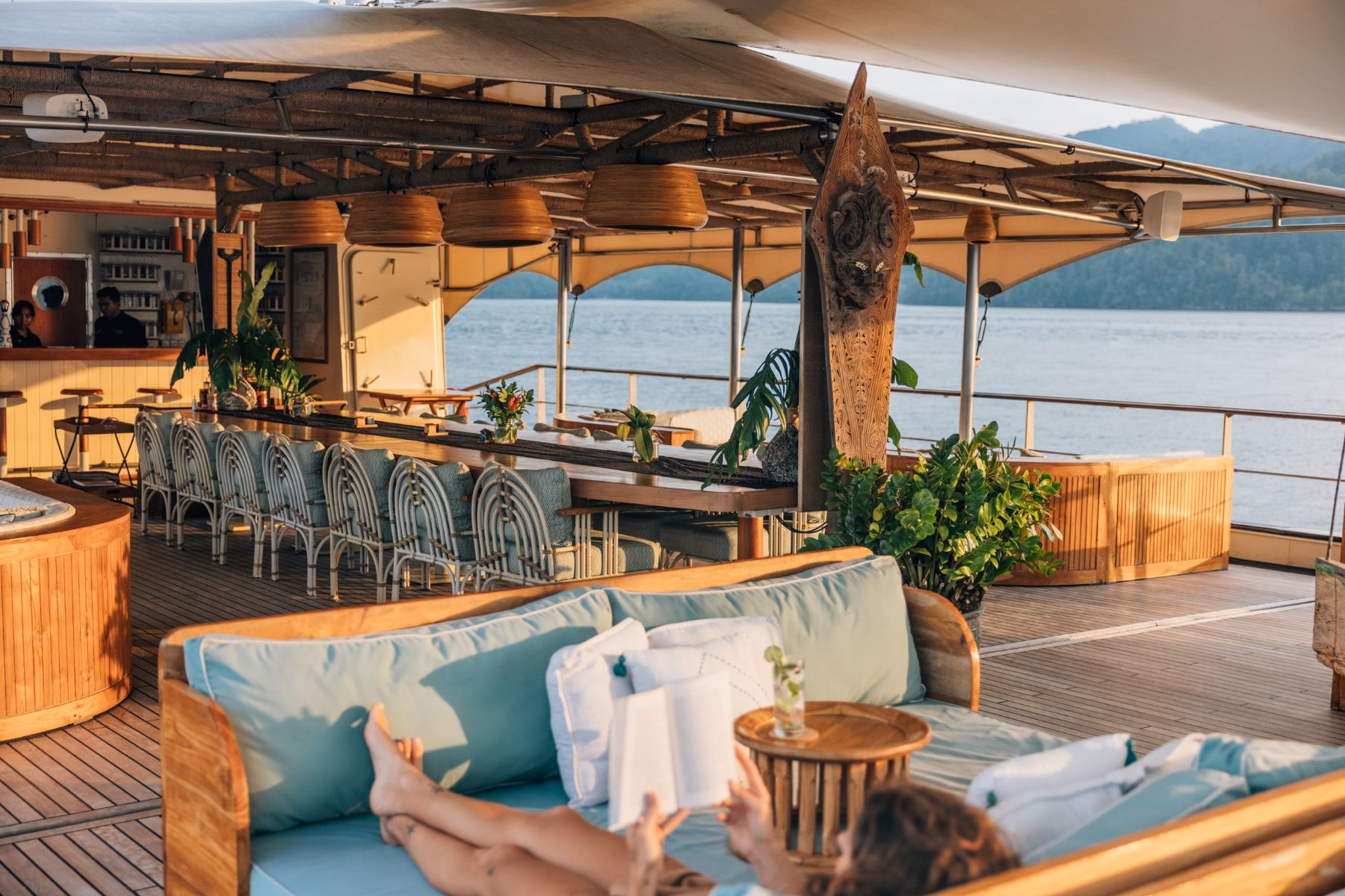 Alfresco lounge area on the Kudanil Explorer in Indonesia