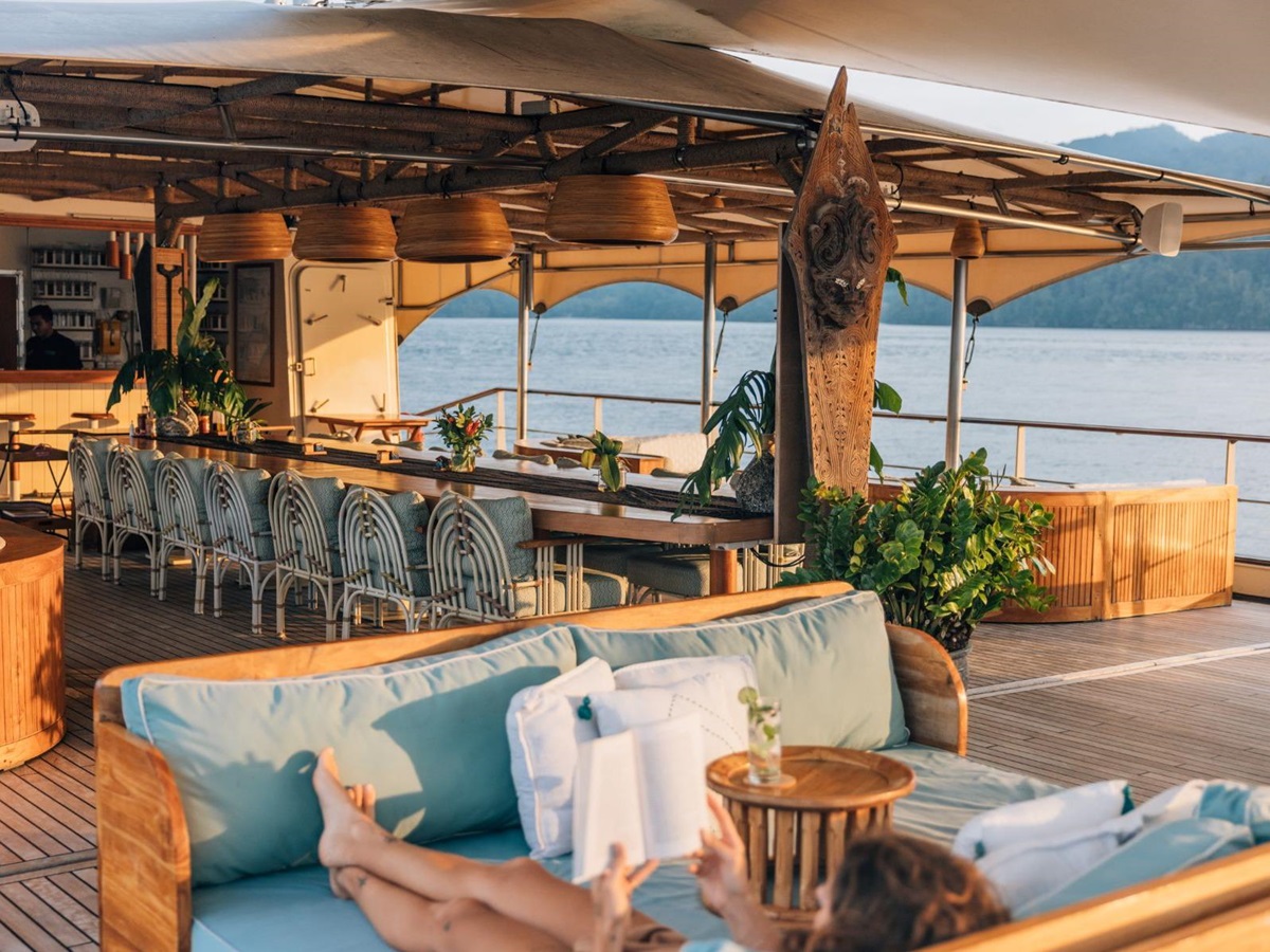 Alfresco lounge area on the Kudanil Explorer in Indonesia