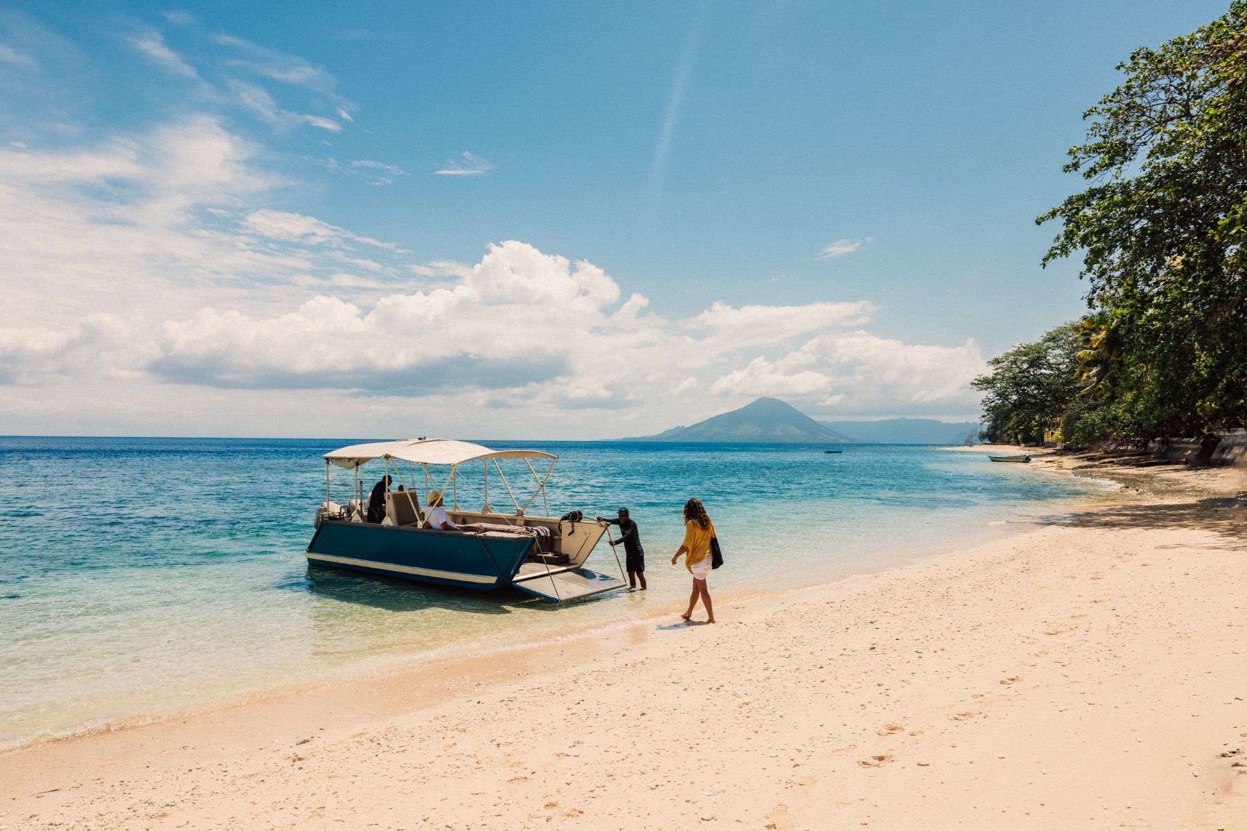 Tender on the beach belonging to Kudanil Explorer in Indonesia