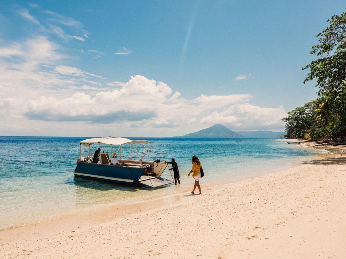 Tender on the beach belonging to Kudanil Explorer in Indonesia
