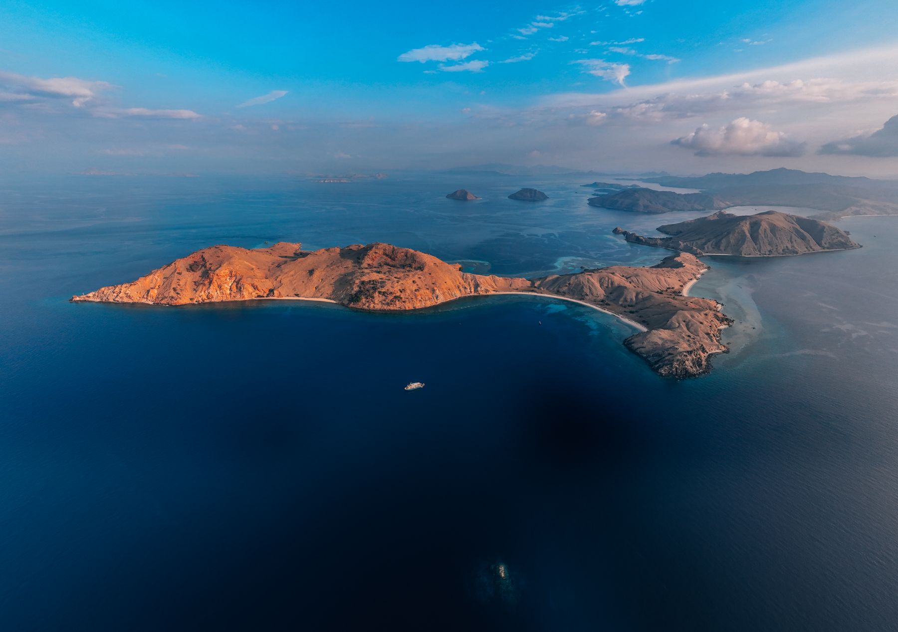 Aerial view of the Kudanil Explorer in the Komodo Islands