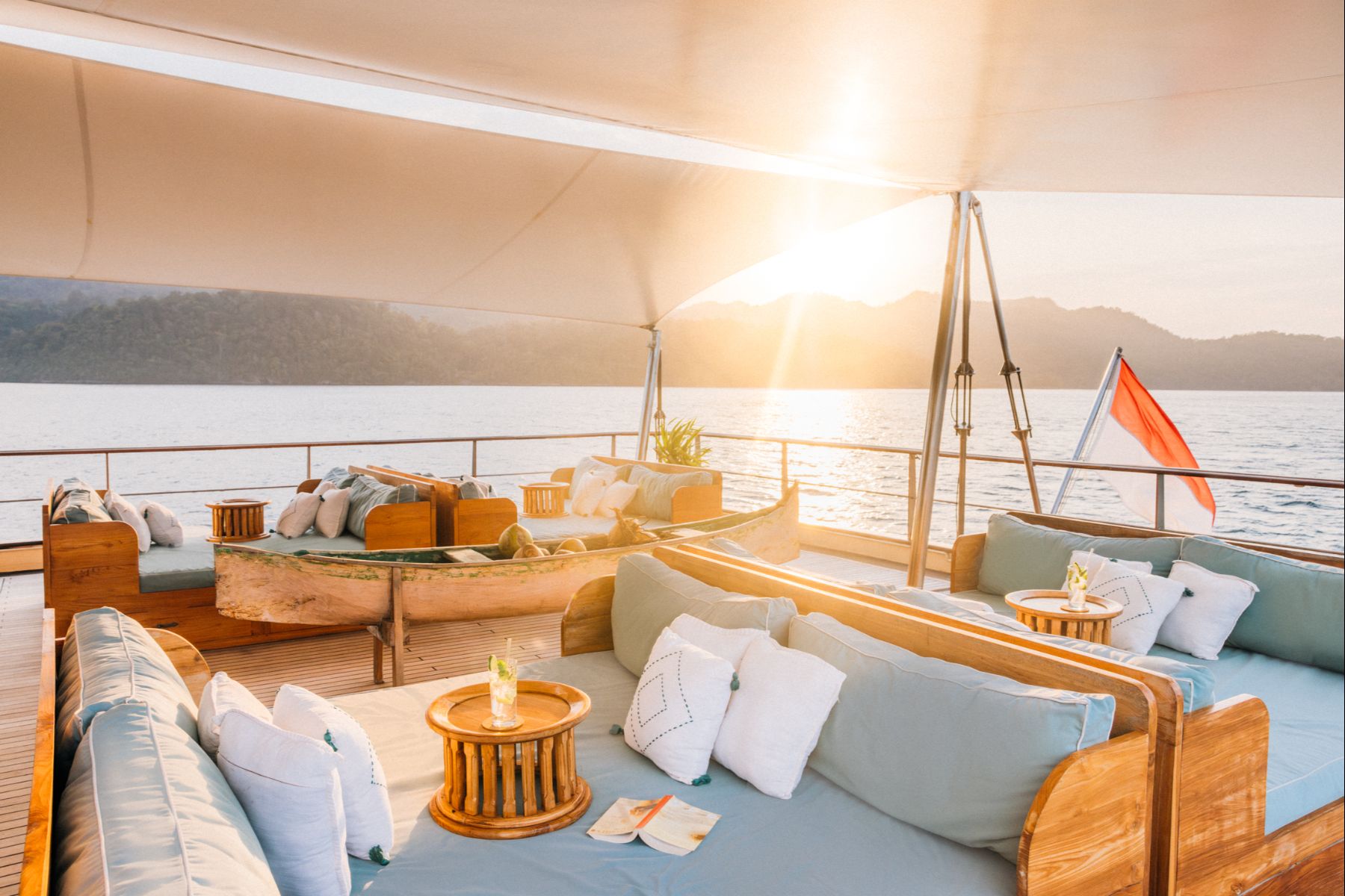 Top deck lounge area on the Kudanil Explorer in Indonesia