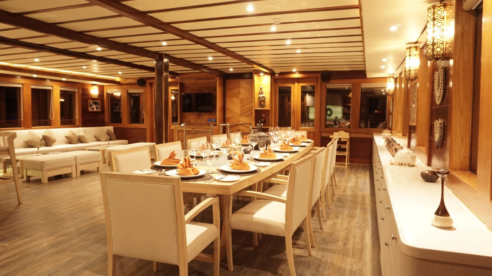 Indoor Bar and Salon on board Lamima in Indonesia
