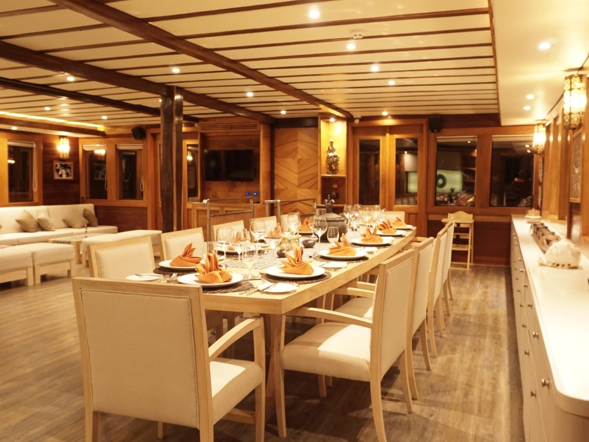 Indoor Bar and Salon on board Lamima in Indonesia