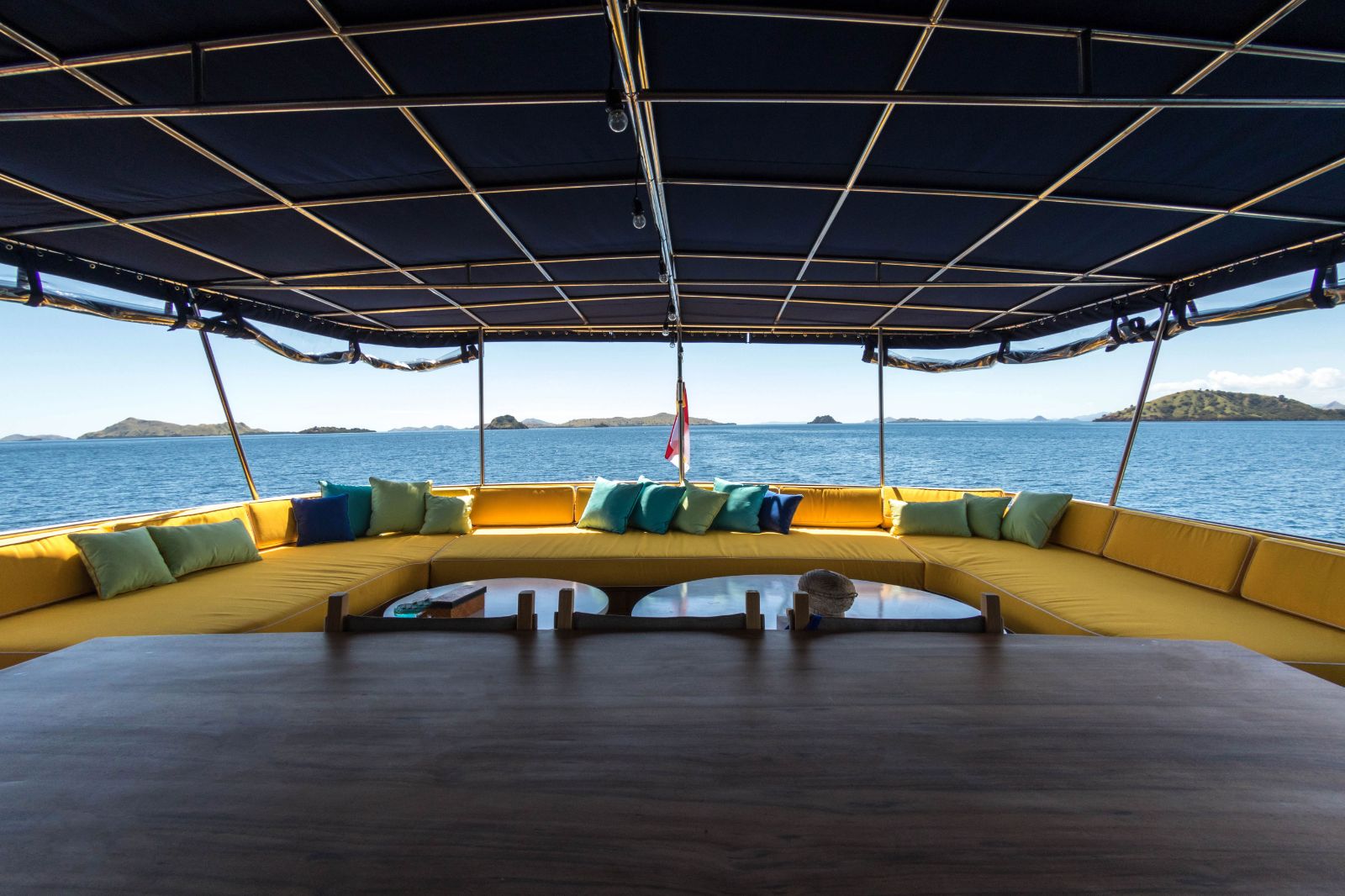 Lounge area onboard the Magia II phinisi on Indonesian waters