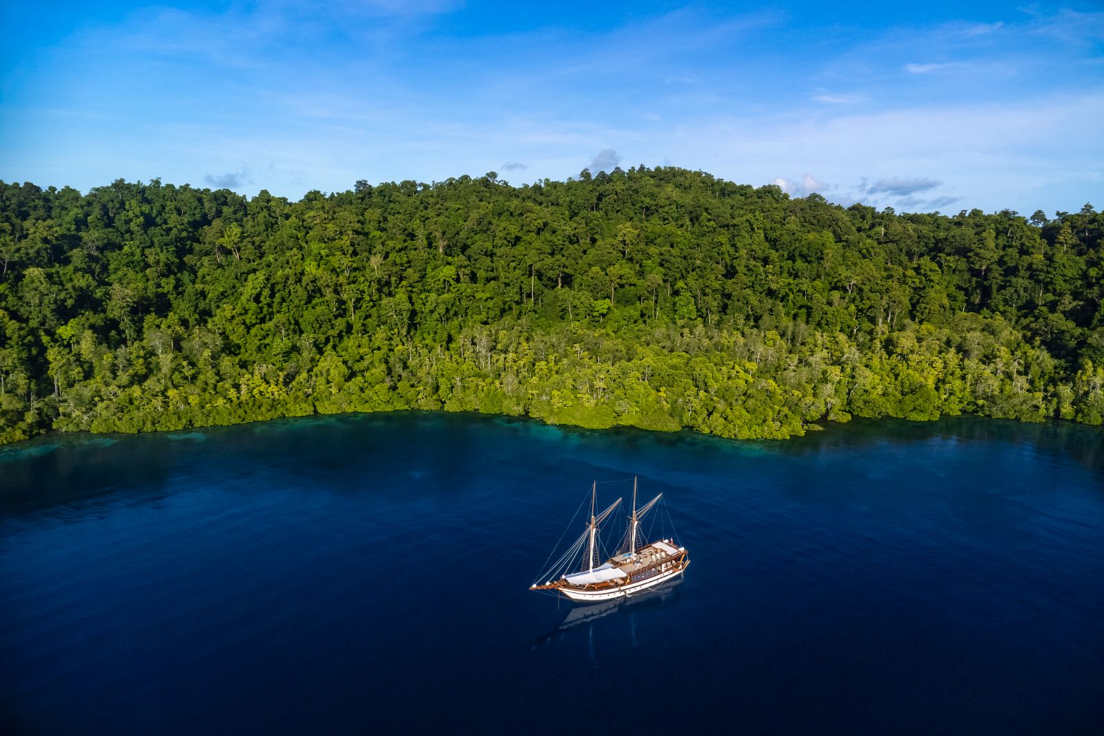 Aerial view of the Majik phinisi in Indonesia