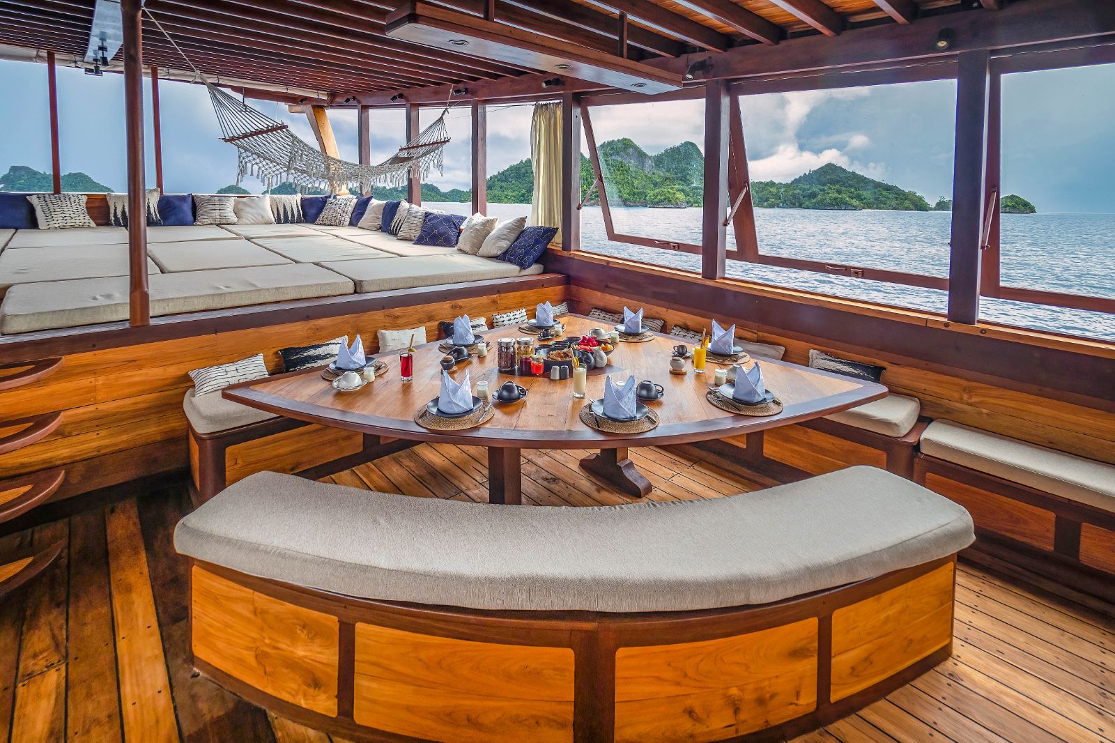 Dining table onboards the Majik phinisi in Indonesia