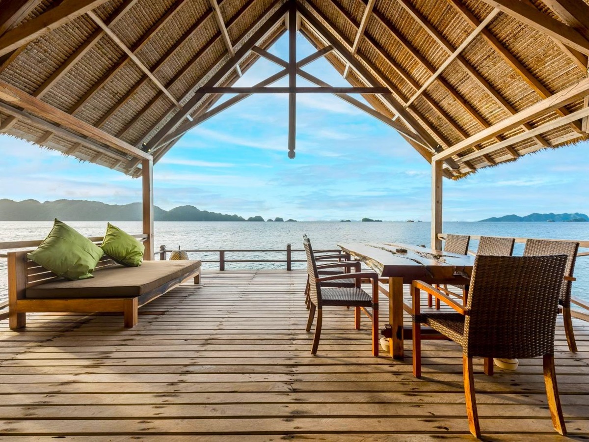 Living area terrace at Misool resort in Raja Ampat