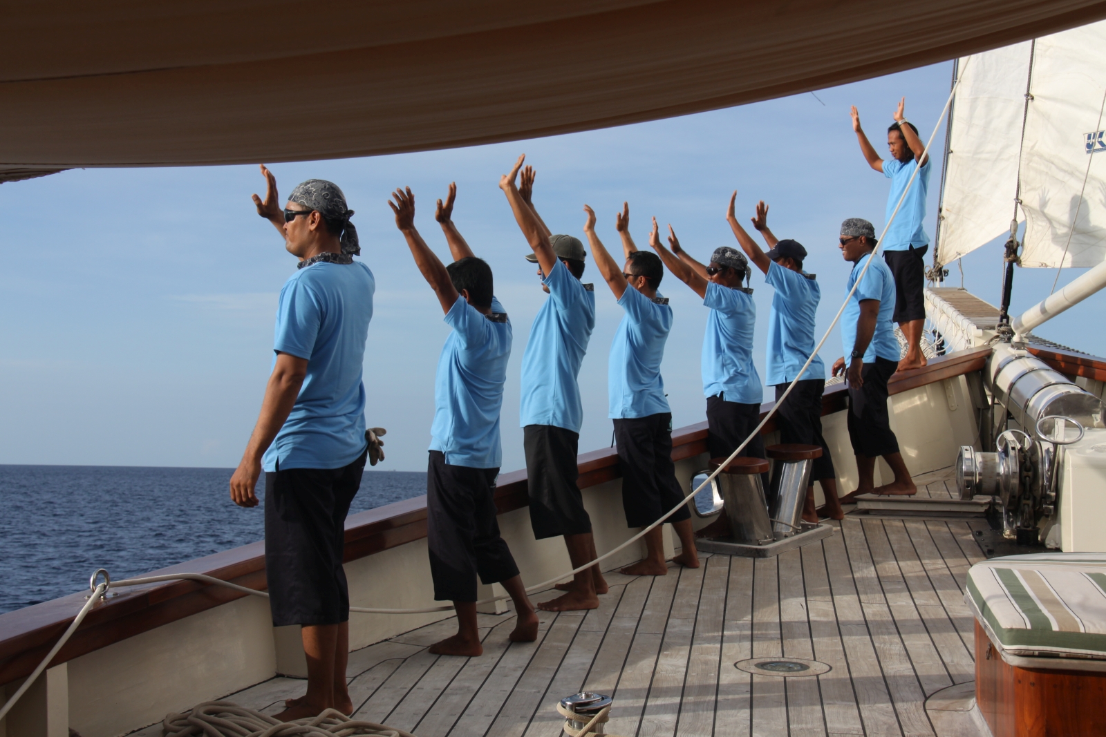 Crew waving from the deck
