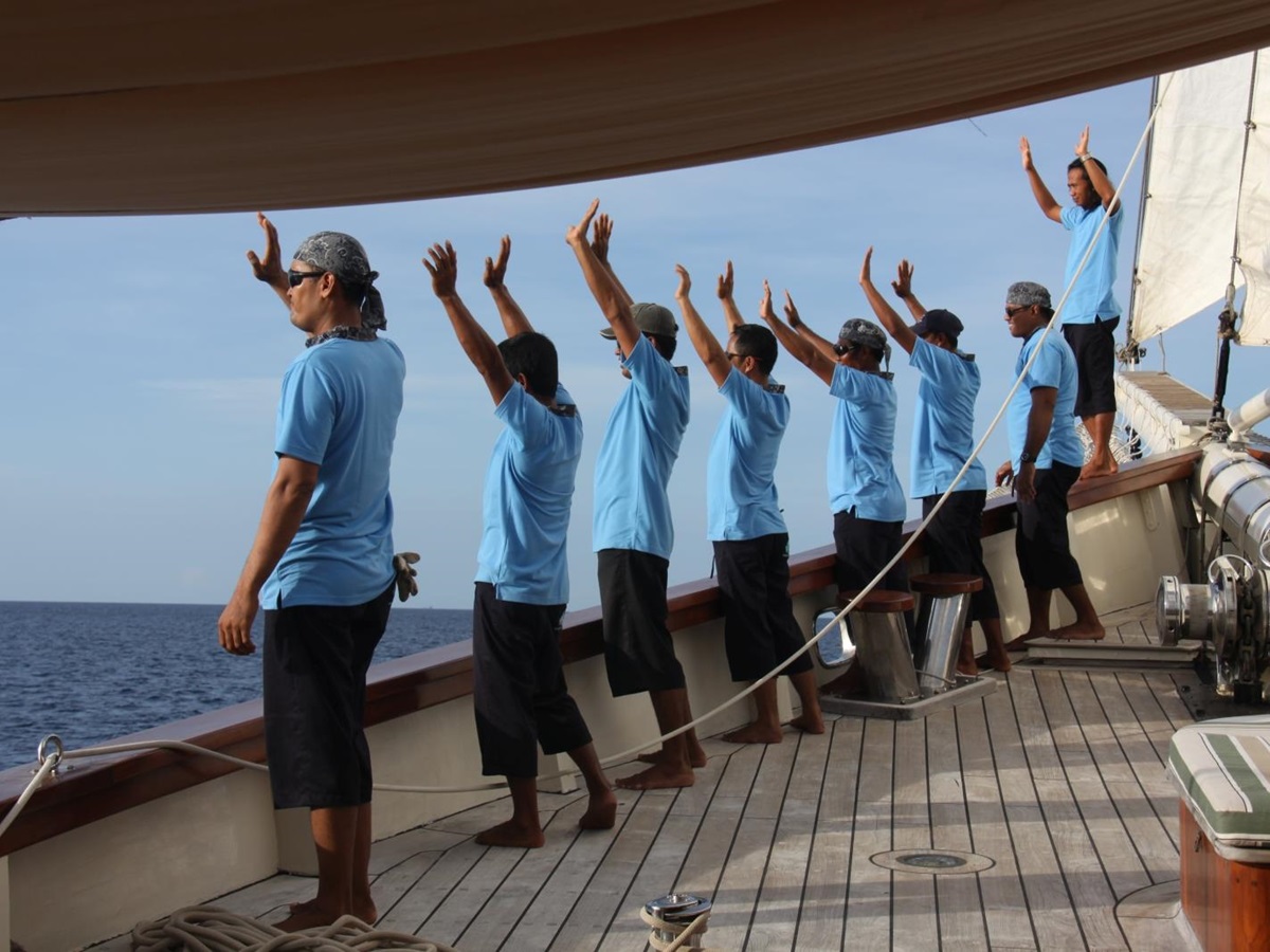 Crew waving from the deck