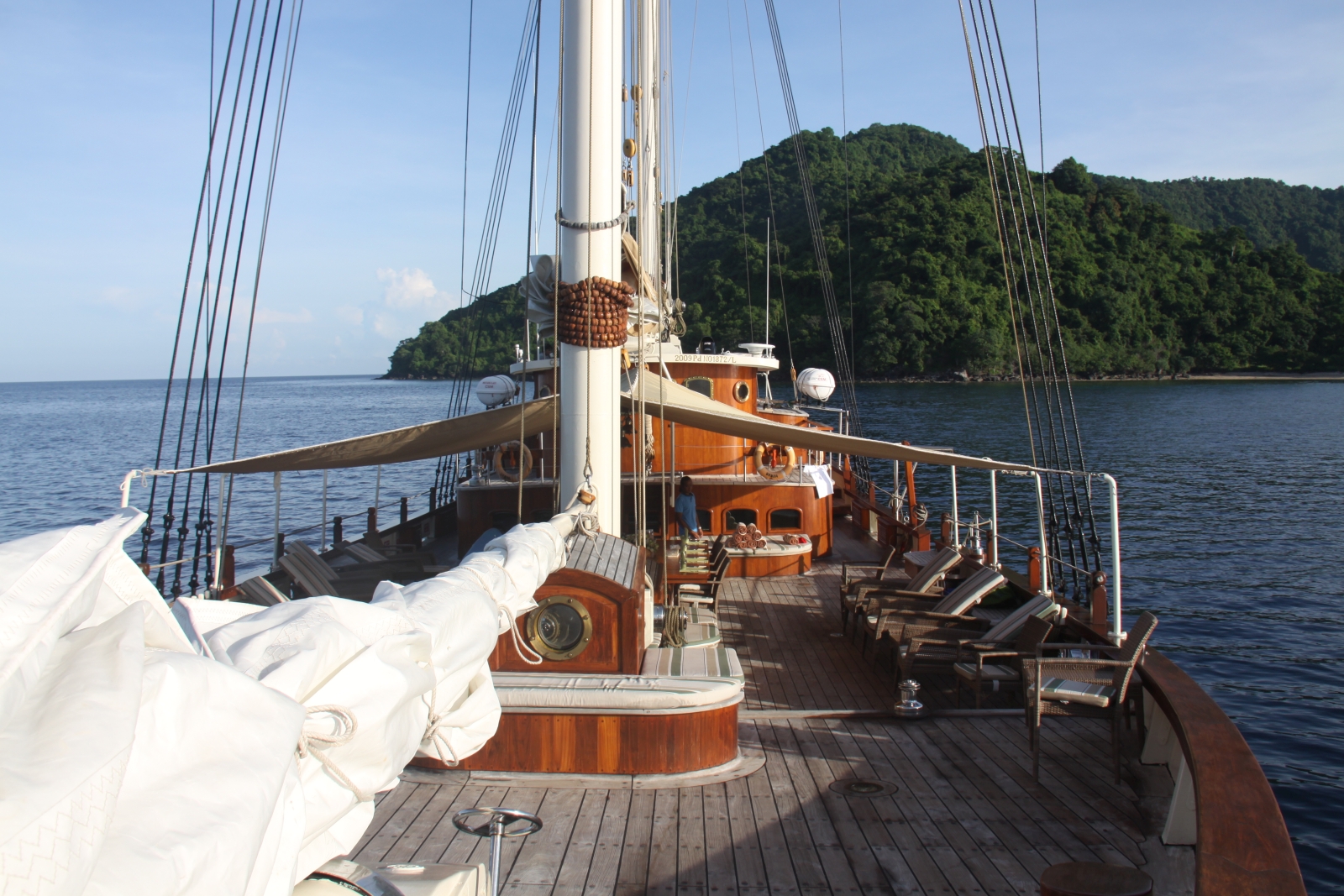 View of the deck and towards an island