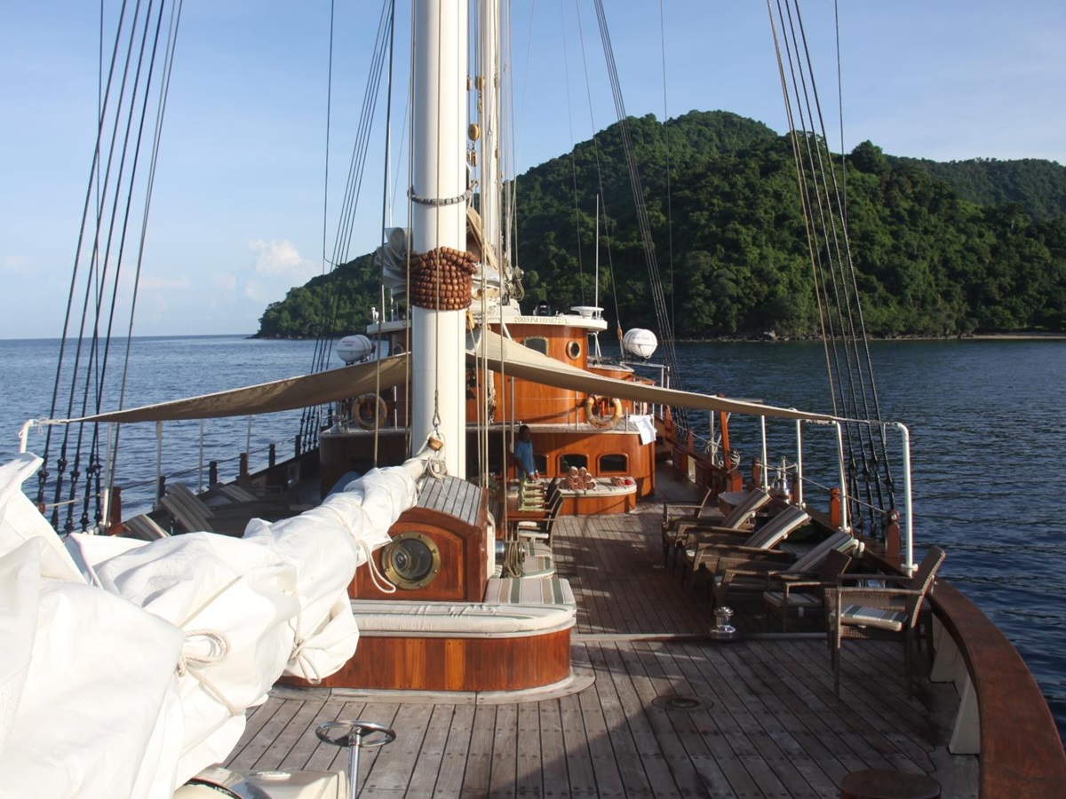 View of the deck and towards an island