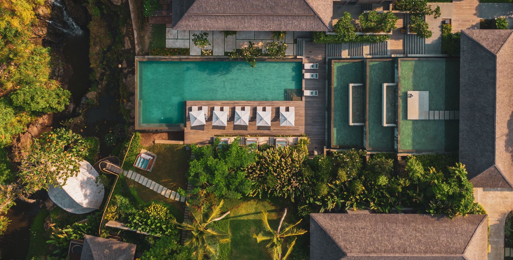 Aerial view of Nirjhara luxury resort in Bali